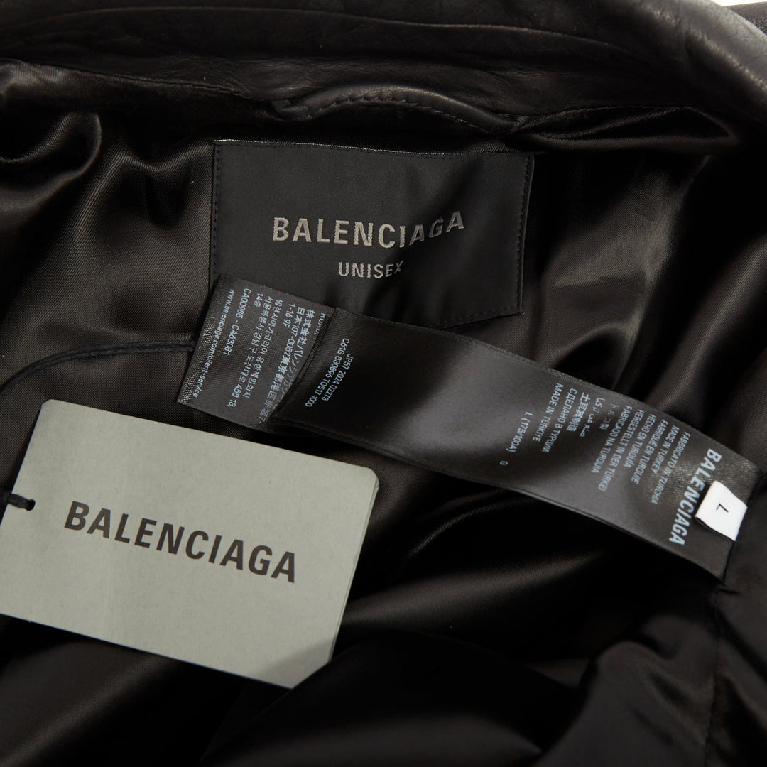 BALENCIAGA 2024 Demna black super oversized cowhide leather moto biker jacket L