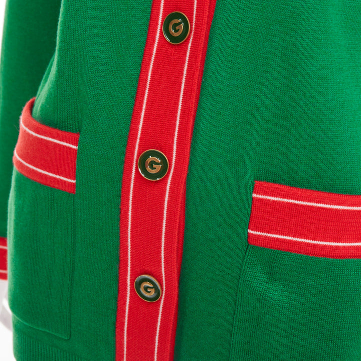 GUCCI Michele green cotton cashmere Bee embroidered cardigan XXS