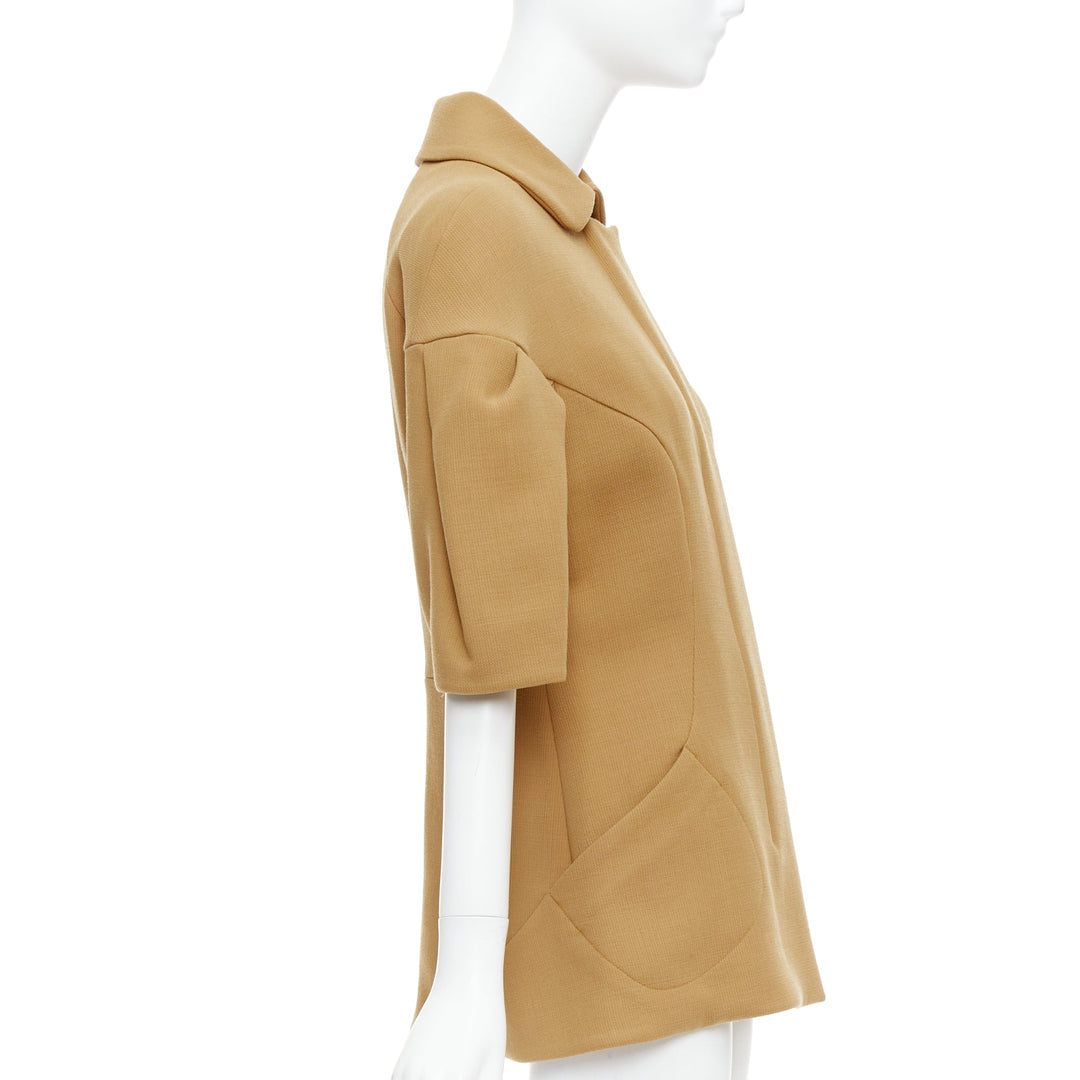 MARNI camel virgin wool puff darted sleeve zip round collar coat IT40 S