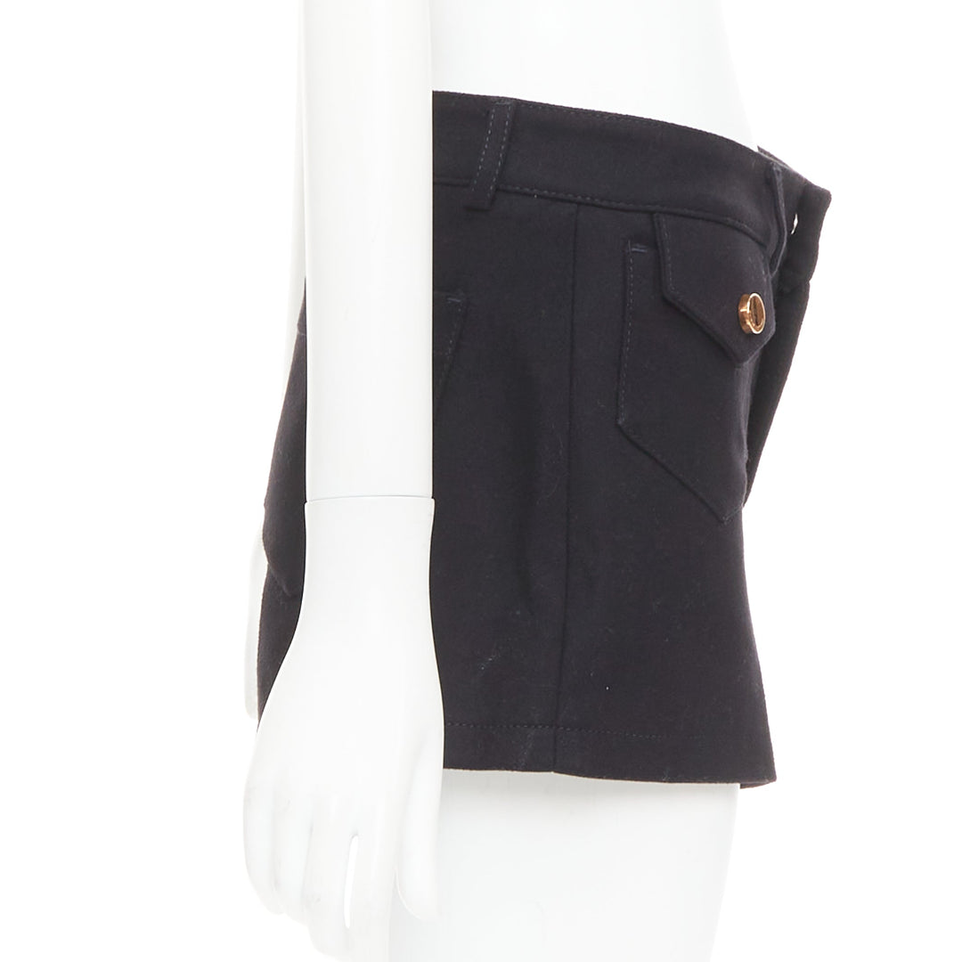 RED VALENTINO black wool blend gold logo buttons mini shorts IT38 XS