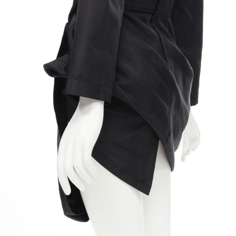 COMME DES GARCONS 1980's Vintage black curved cut button draped skirt dress S