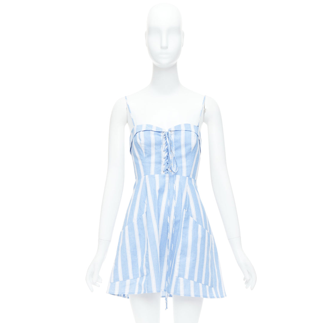 REFORMATION Lorimer blue white striped lace up mini dress US2 S