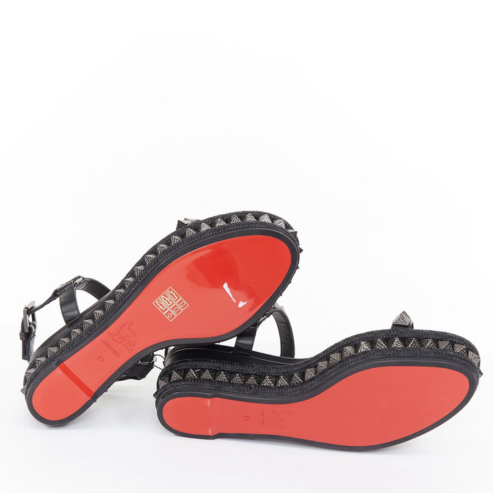 CHRISTIAN LOUBOUTIN Pyraclou 60 black leather spikes platform wedges EU37
