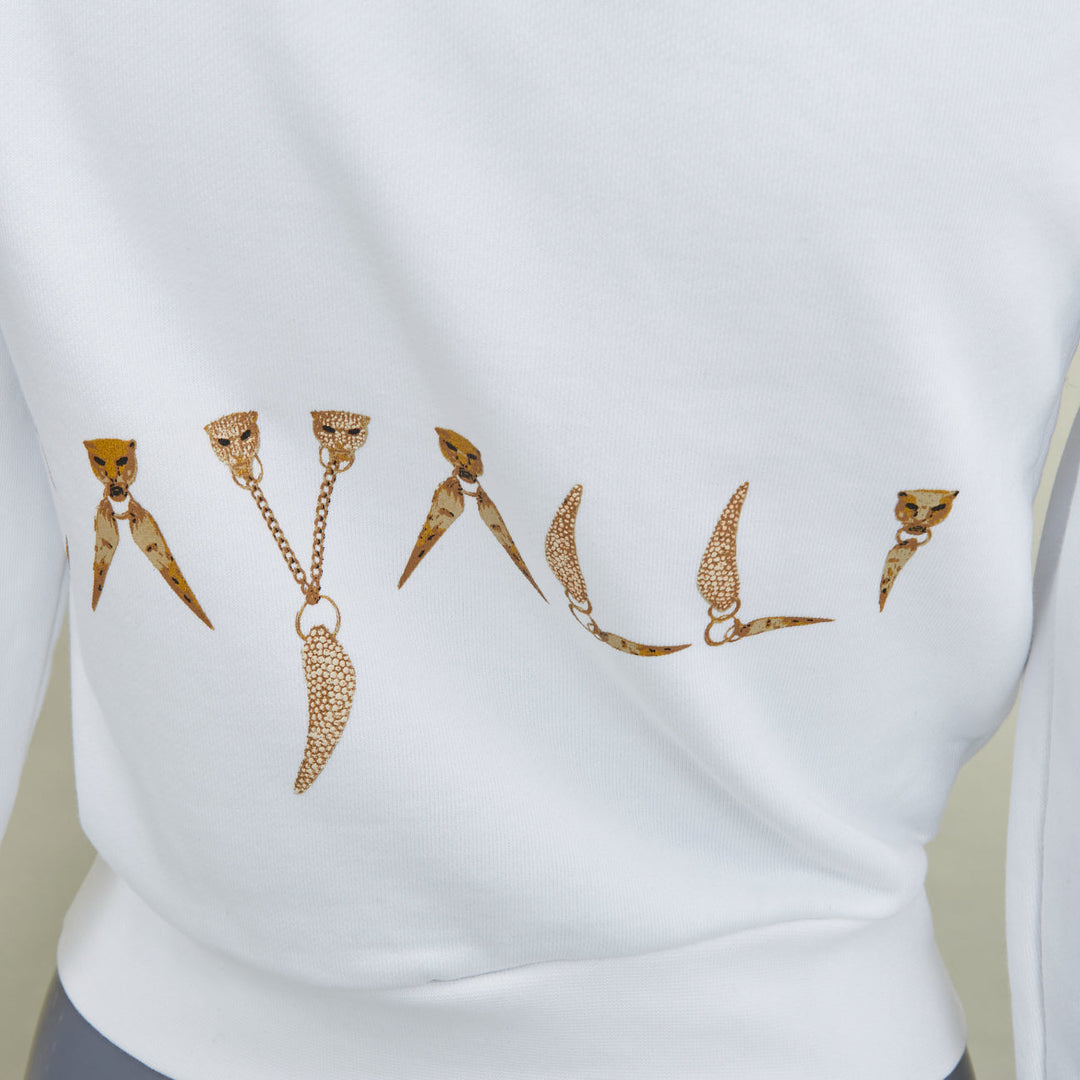 ROBERTO CAVALLI 2022 white cotton crystal embellish snake chain crop hoodie  XS