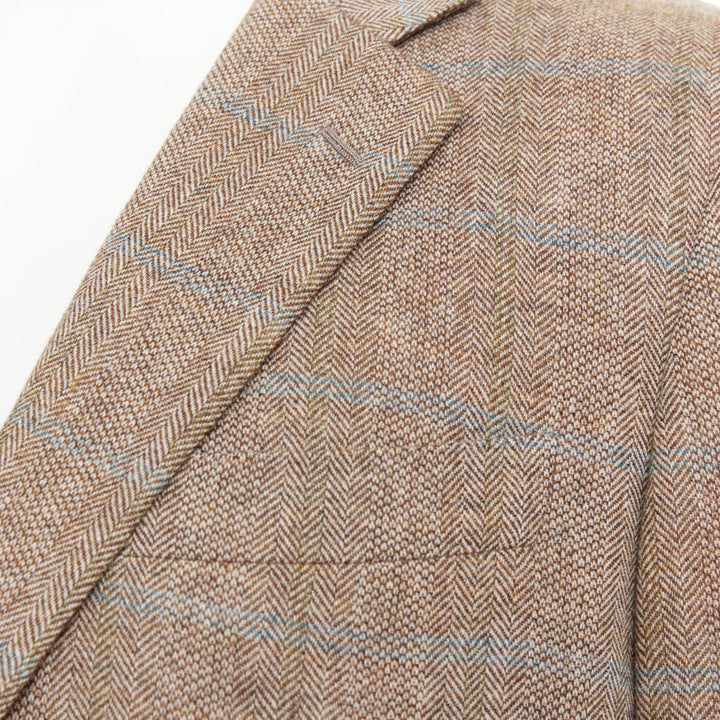 HERMES brown blue wool mohair cashmere checked full canvas blazer EU50 L