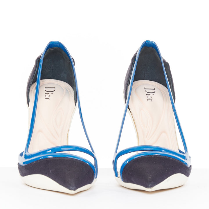 rare CHRISTIAN DIOR 2014 Runway Raf Simons sportif blue satin cut out pumps EU37