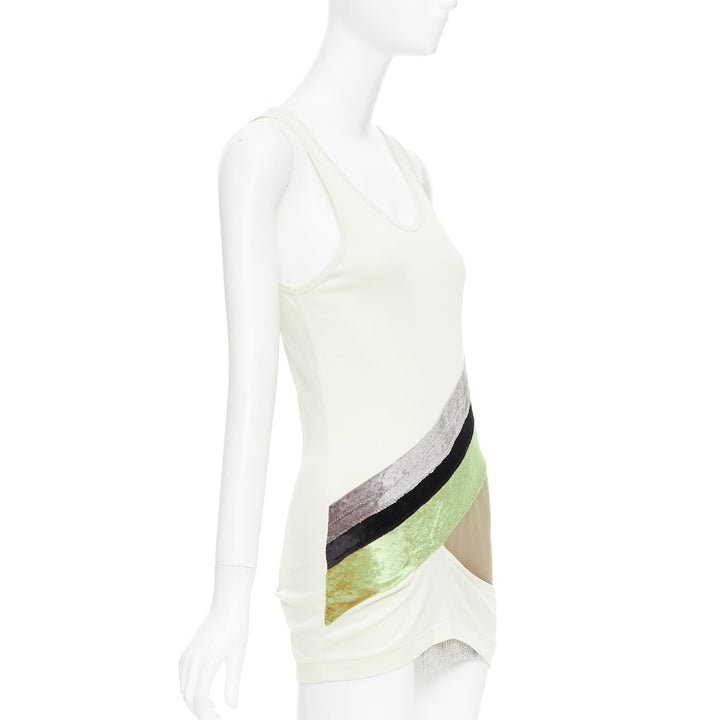 TOGA ARCHIVES cream grey silk cotton velvet beige panels tunic JP1 S