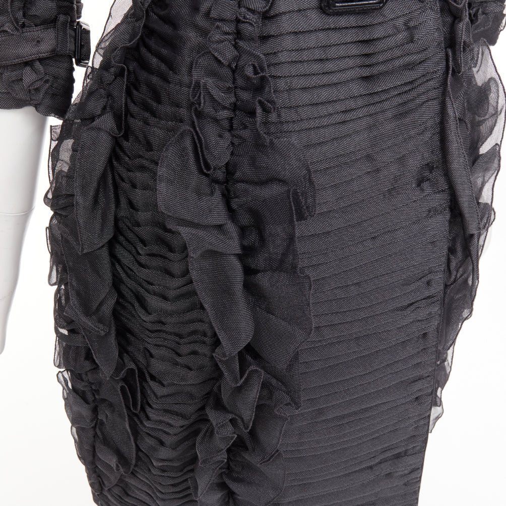 BURBERRY PRORSUM 2010 Runway  grey silk ruffle double breasted trench IT38 XS
