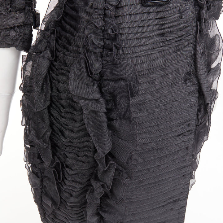 BURBERRY PRORSUM 2010 Runway  grey silk ruffle double breasted trench IT38 XS