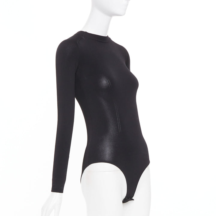 CHRISTIAN DIOR black compression knit technical long sleeve bodysuit FR34 XS