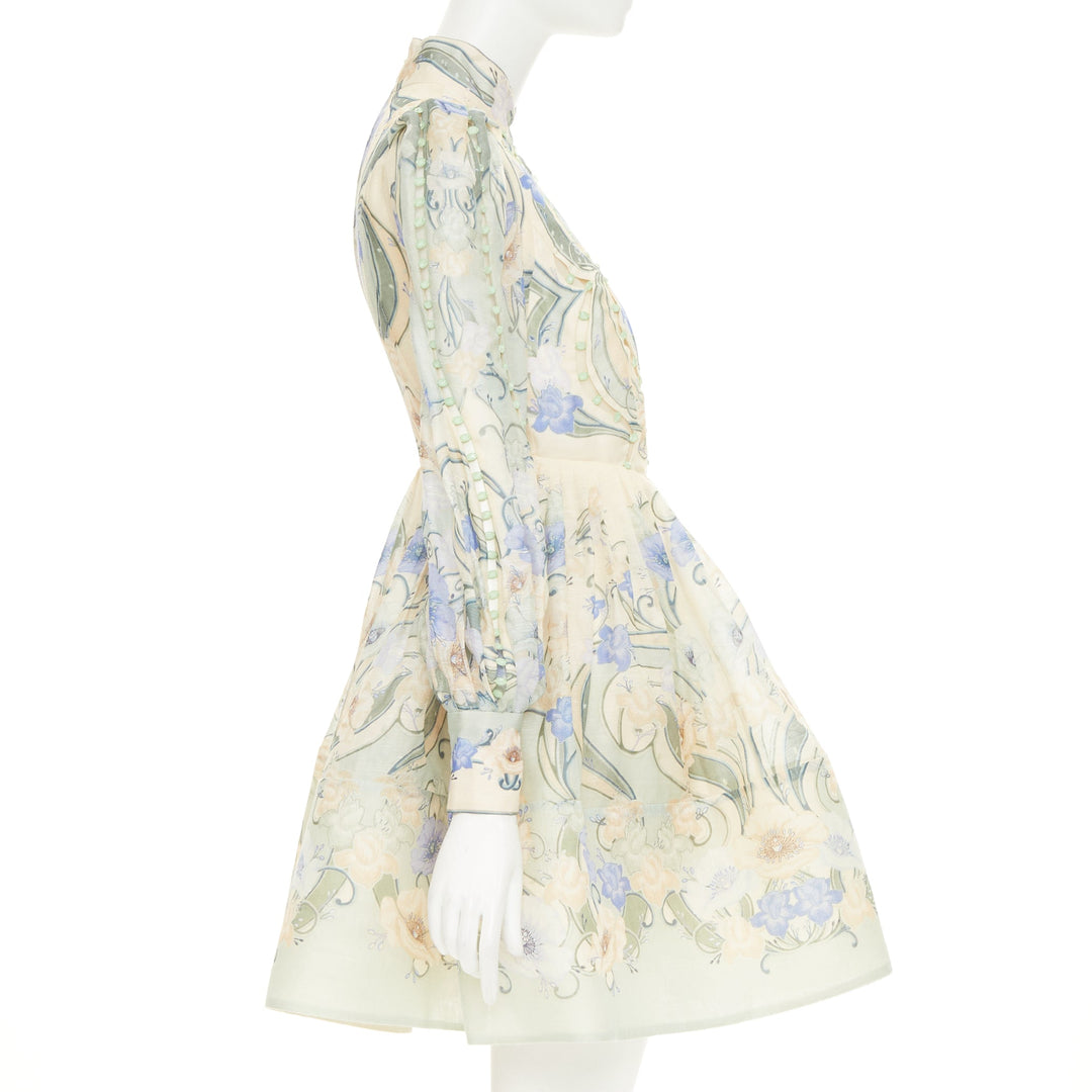 ZIMMERMANN 2021 Runway Rhythm Poppy cream green bead embellished dress Sz1 XS