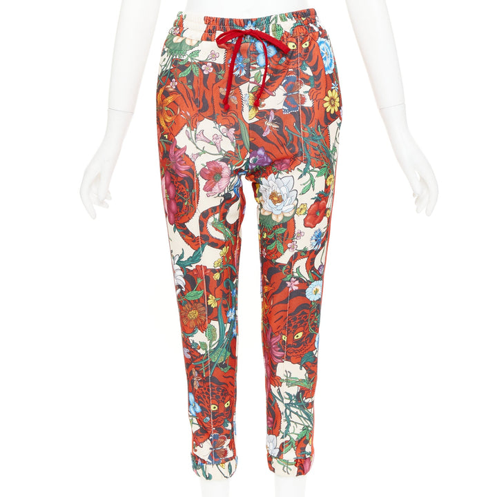 GUCCI 2018 red multicolor Flora Tiger logo web tape trackpants XS