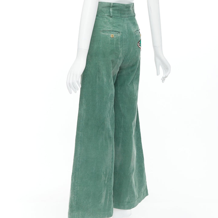 GUCCI green corduroy butterfly embroidery wide flare trousers IT40 S