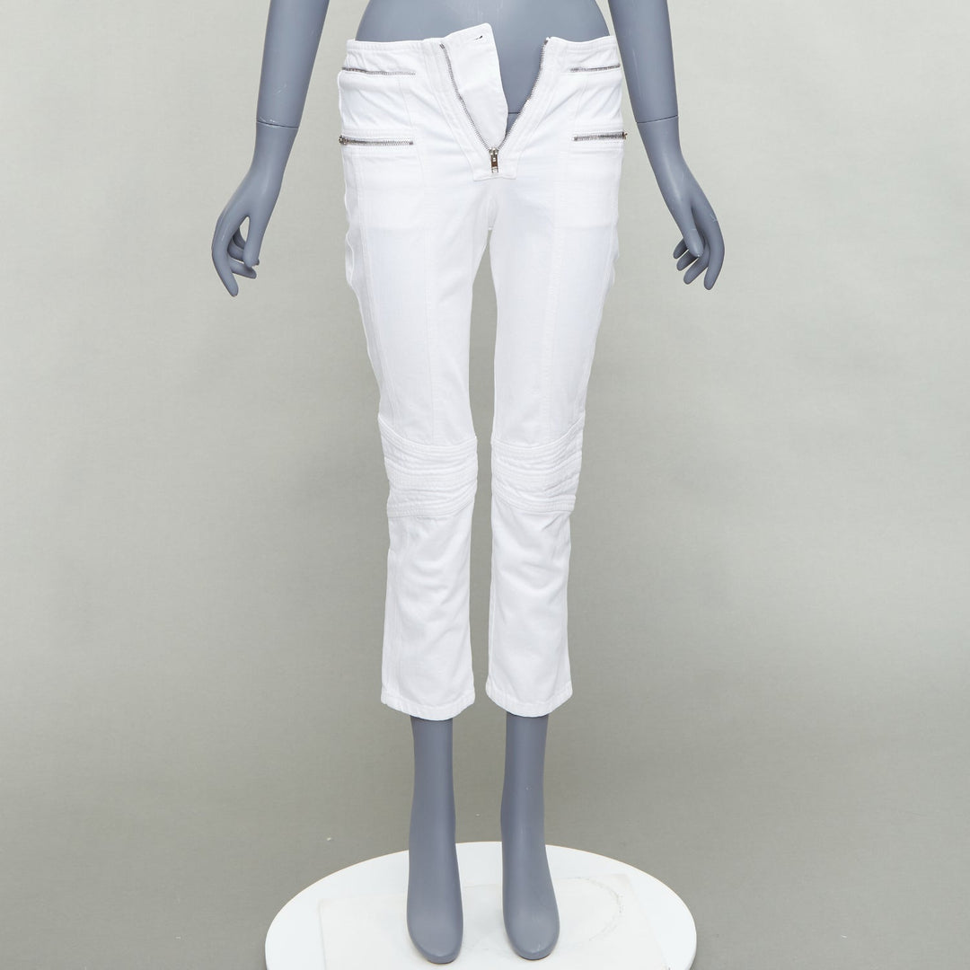 ISABEL MARANT Loma white denim silver zip panelled biker jeans FR34 XS