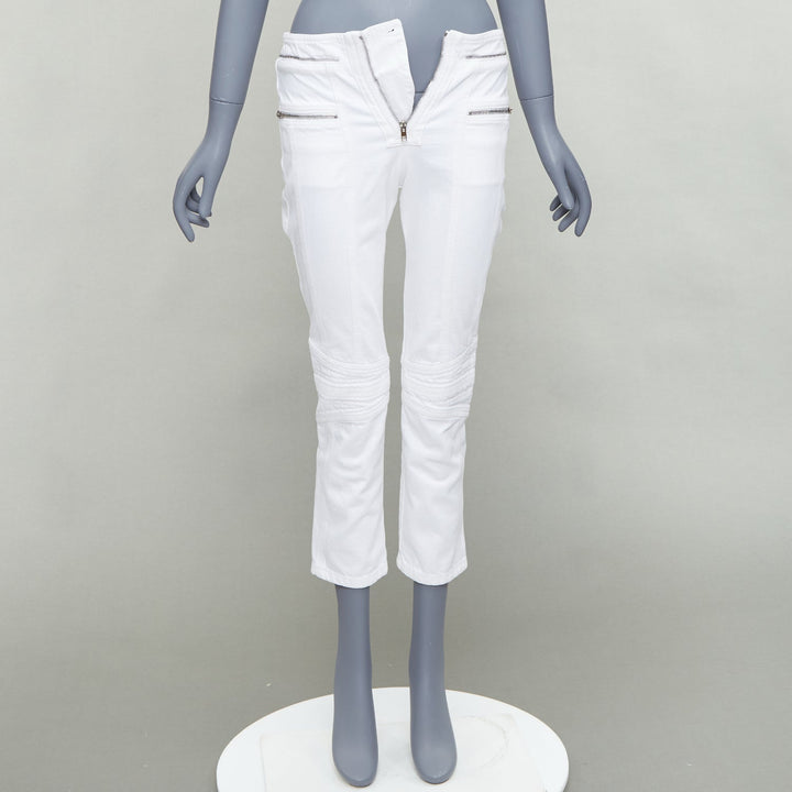 ISABEL MARANT Loma white denim silver zip panelled biker jeans FR34 XS