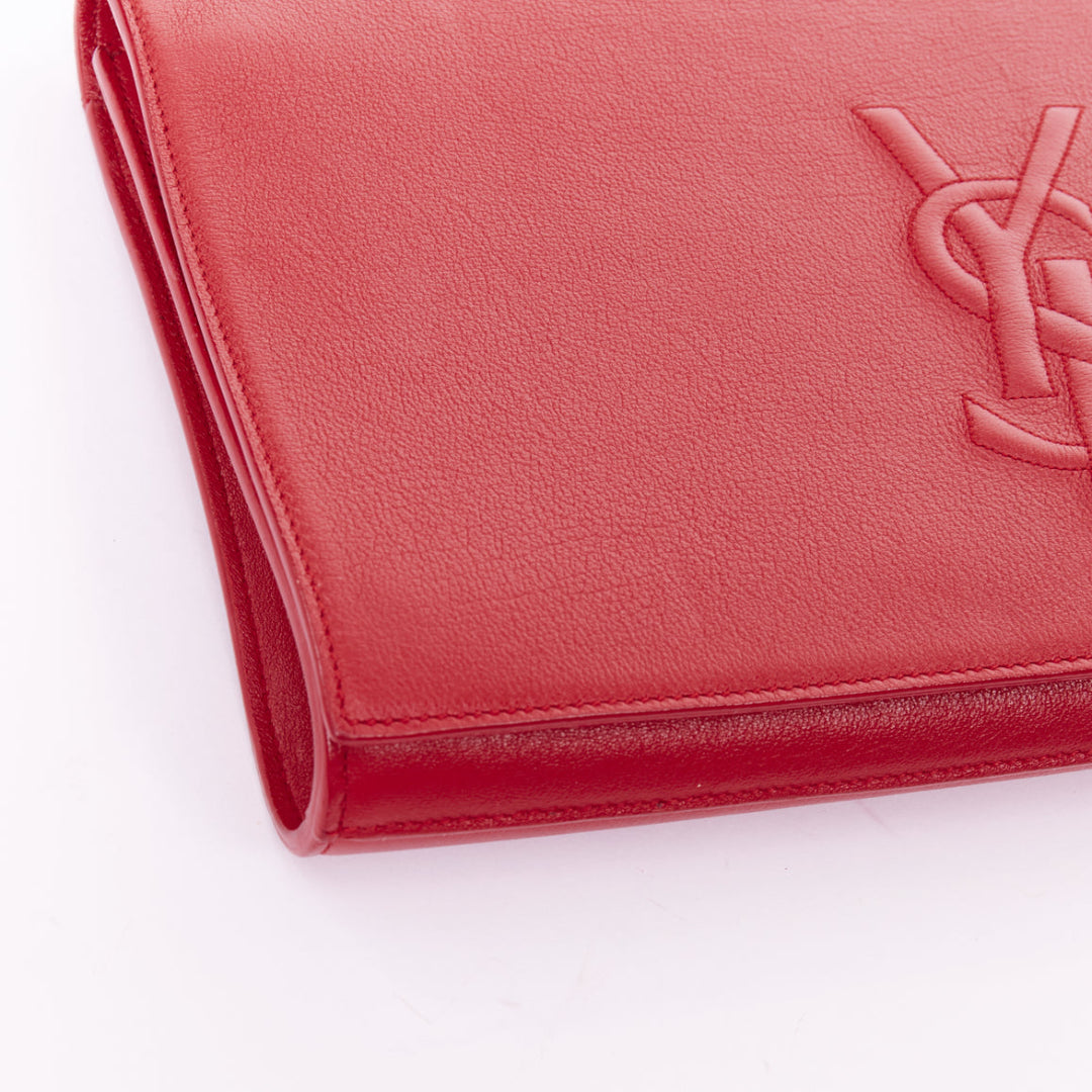 YVES SAINT LAURENT 2011 Belle de Jour raised logo red leather envelope clutch