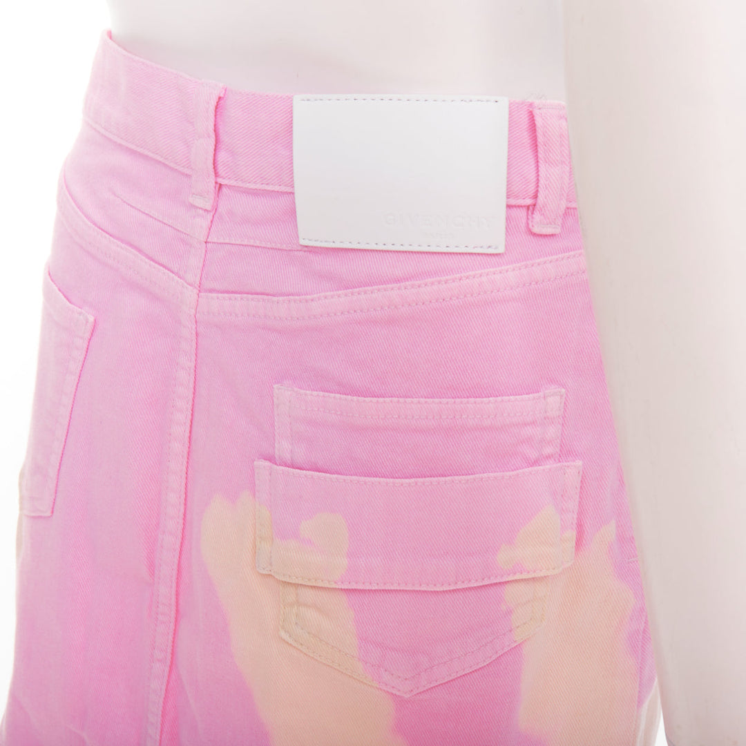 GIVENCHY pink cream bleach patchy dye cotton denim short skirt FR36 S