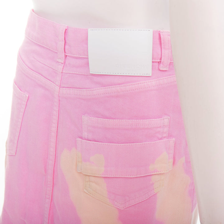 GIVENCHY pink cream bleach patchy dye cotton denim short skirt FR36 S