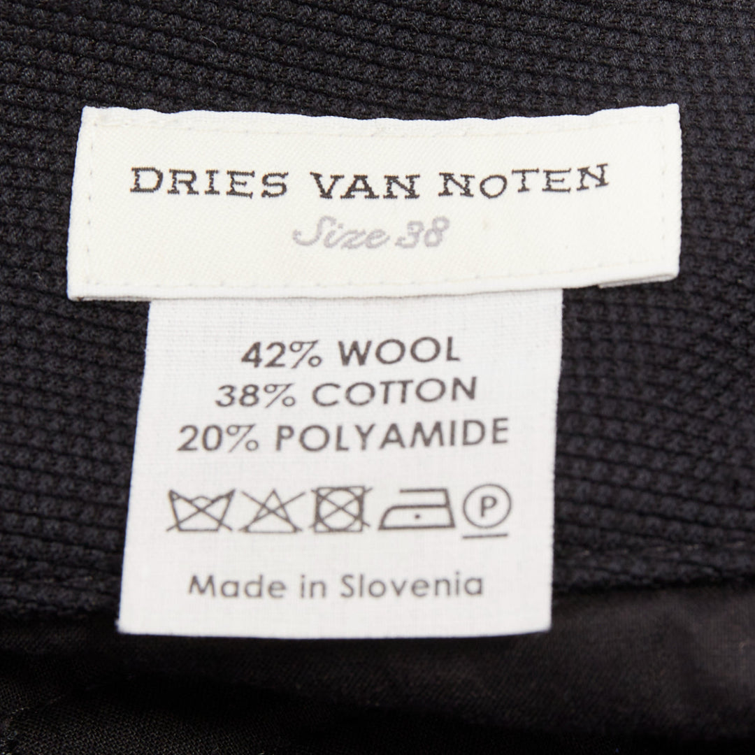 DRIES VAN NOTEN black wool cotton pleated front wide leg trousers pants FR38 M