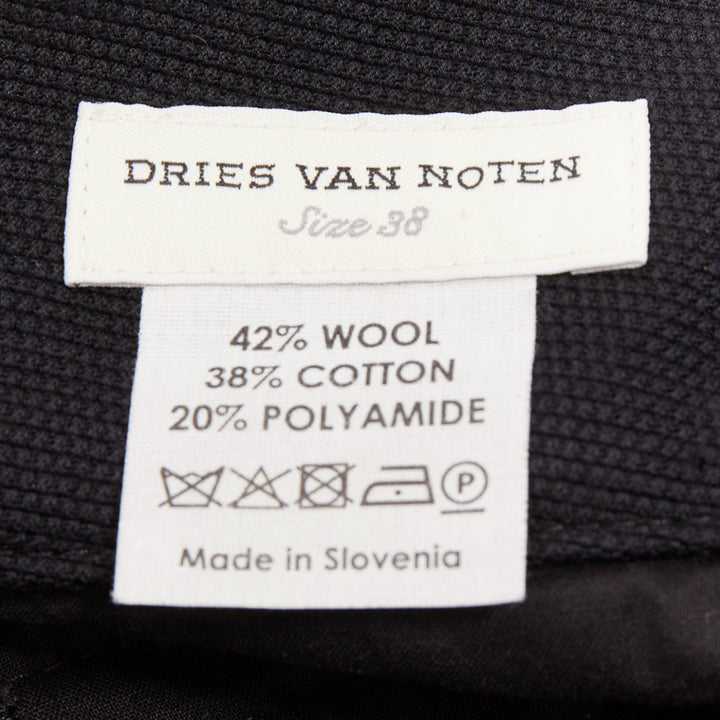 DRIES VAN NOTEN black wool cotton pleated front wide leg trousers pants FR38 M