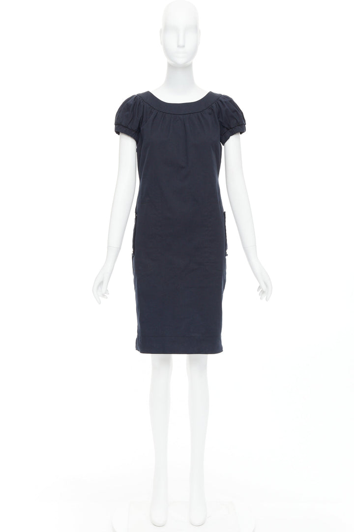 DOLCE GABBANA black cotton bateau puff sleeves sack dress IT40 S