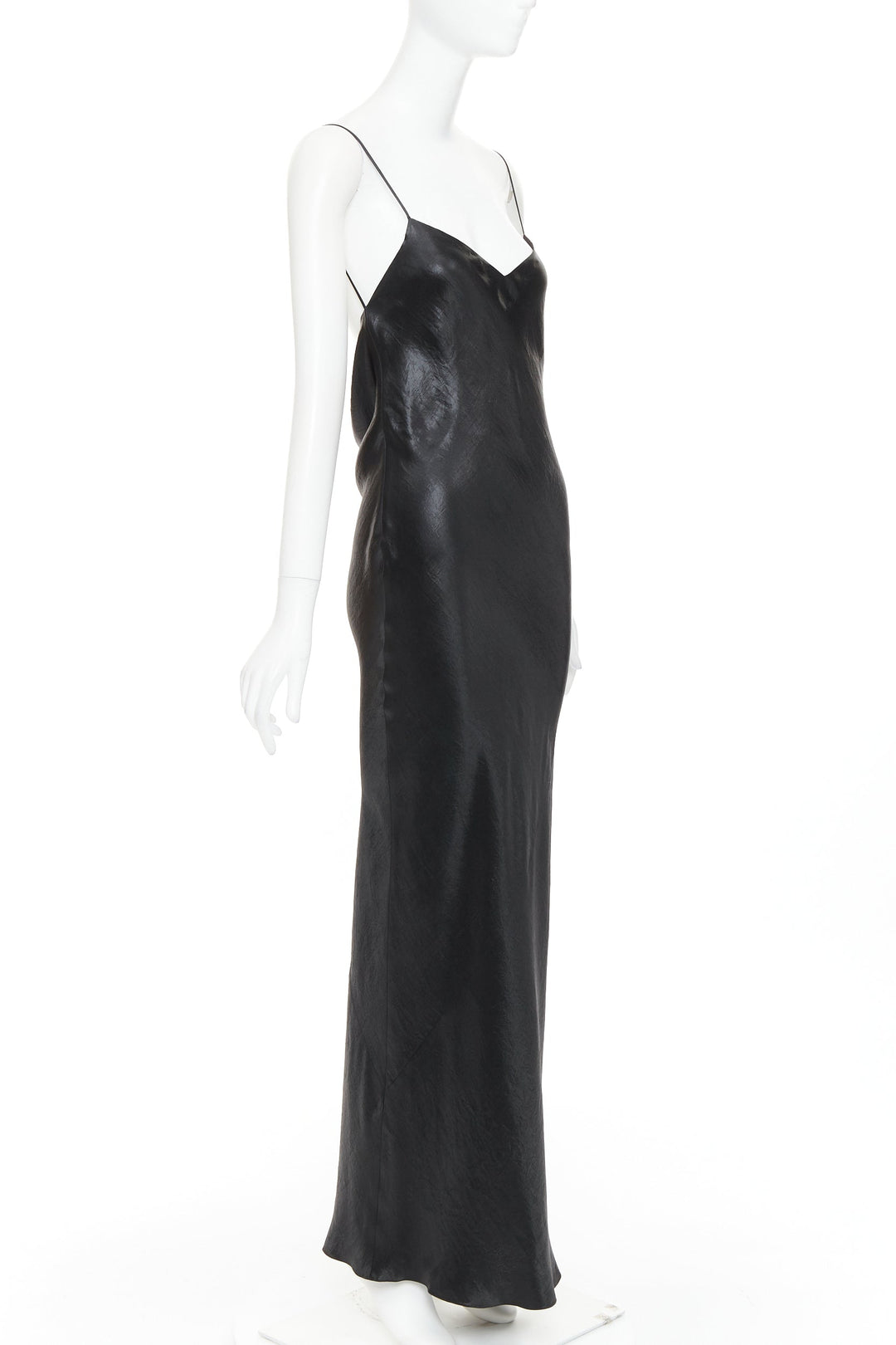 SAINT LAURENT 2023 Runway black iridescent satin plunge cowl back dress FR42 XL