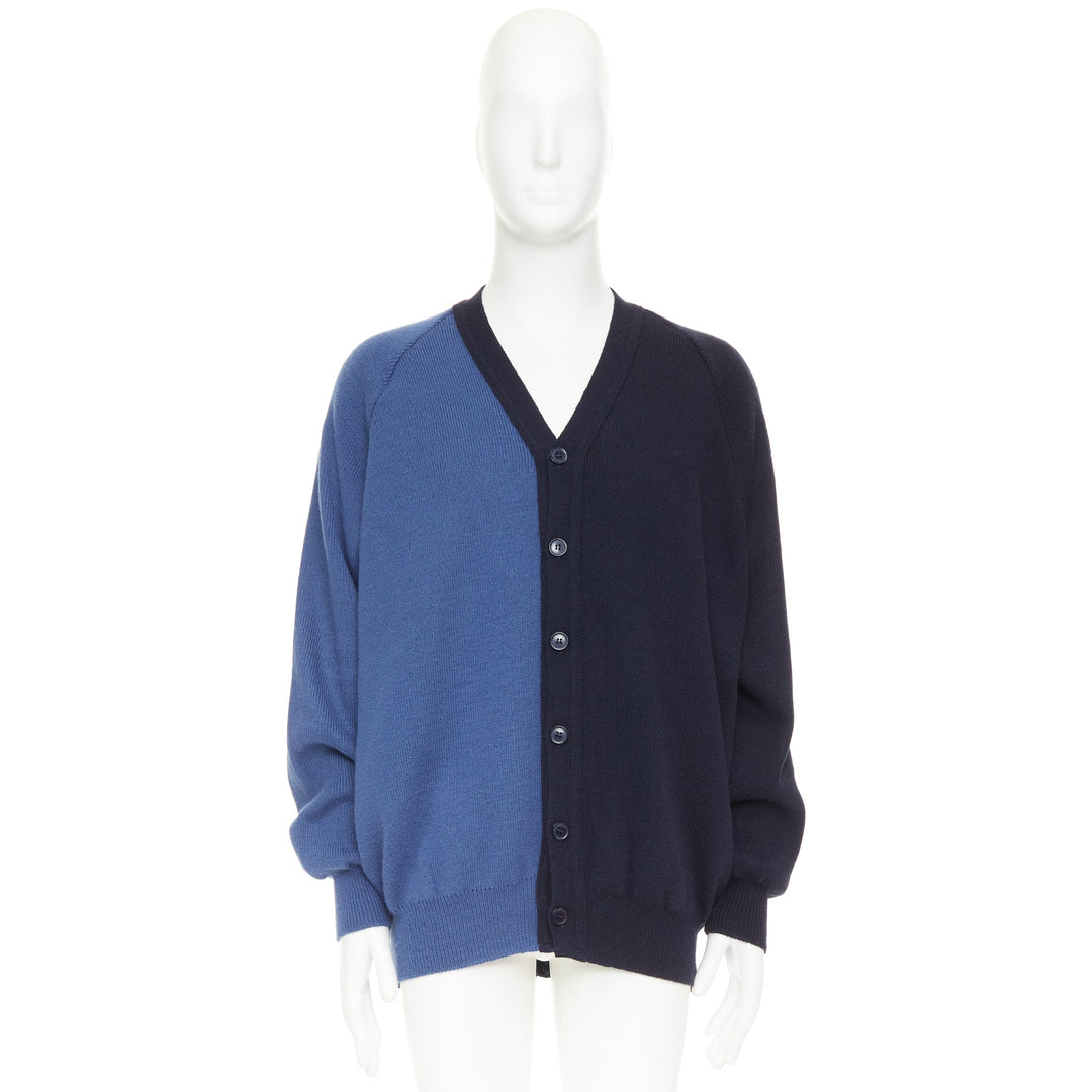 COMME DES GARCONS SHIRT navy blue two-tone button cardigan sweater XL
