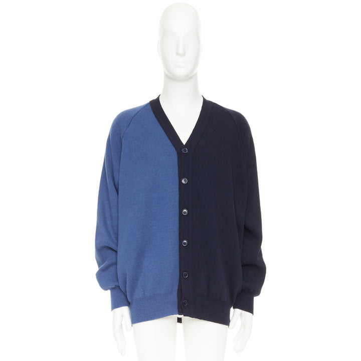COMME DES GARCONS SHIRT navy blue two-tone button cardigan sweater XL