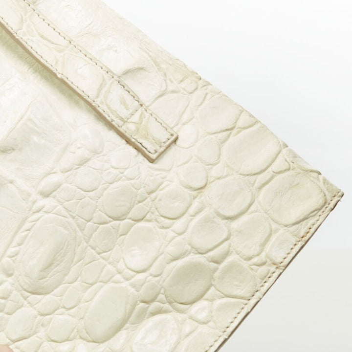 MAISON MARGIELA VIntage off white mock croc leather oversized flap clutch bag