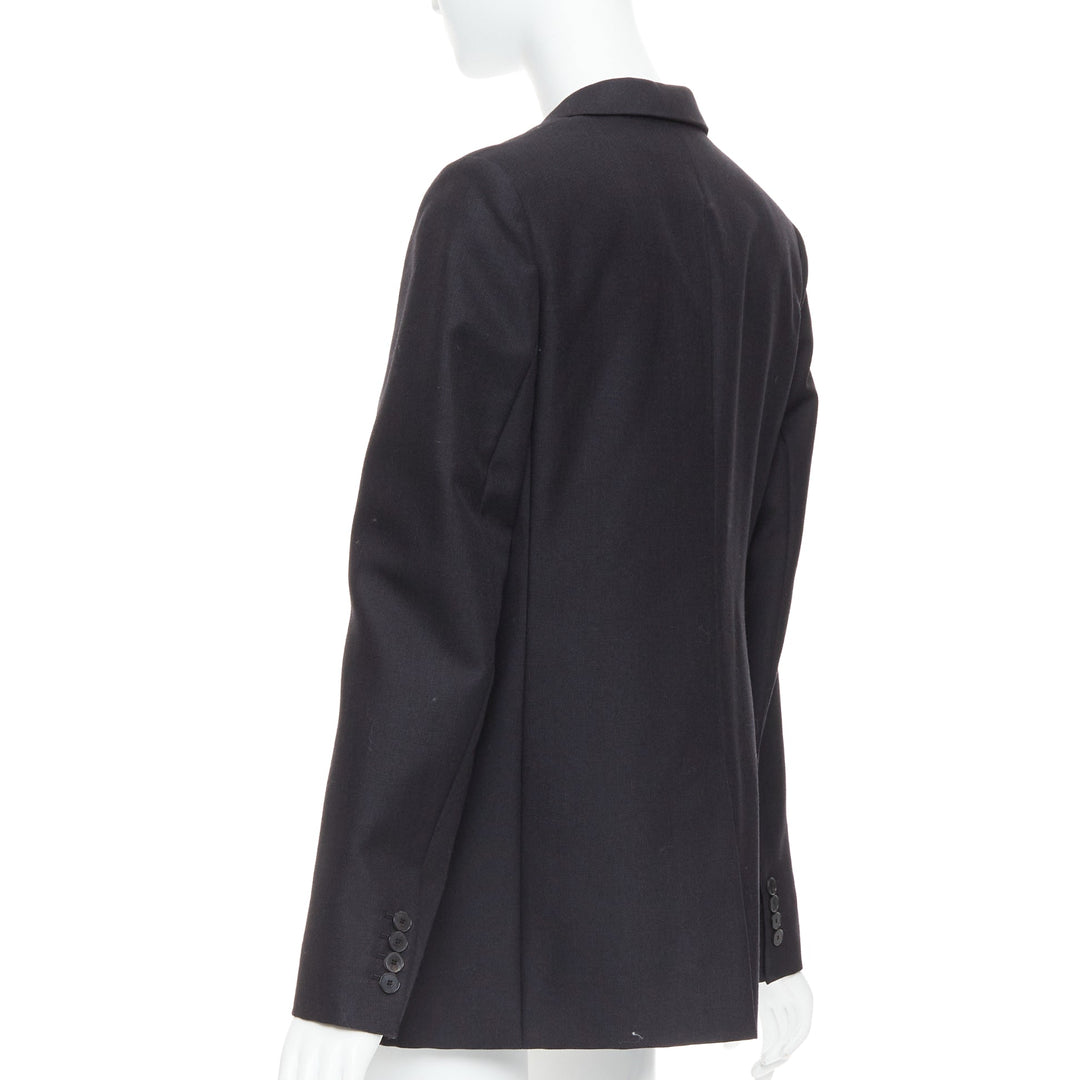 CHRISTIAN DIOR black wool mohair boxy peak collar tux jacket FR40 L