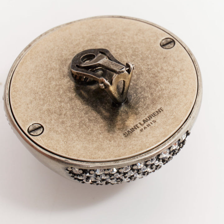 SAINT LAURENT crystal embellished aged silver metal dome clip on earrings Pair