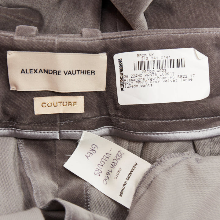 ALEXANDRE VAUTHIER COUTURE SS2022 Runway grey velvet pleated wide tuxedo pants