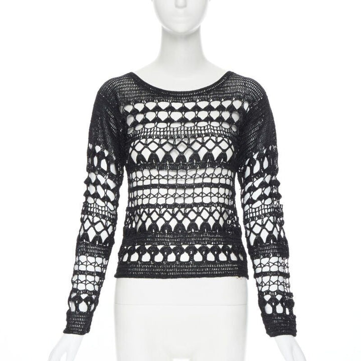 vintage COMME DES GARCONS 1989 black acrylic holey crochet open knit sweater S