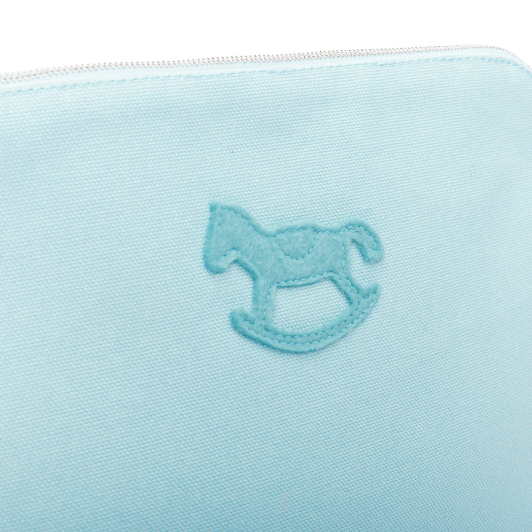 HERMES Trousse Bolide Adada Dots baby blue horse patch canvas pouch