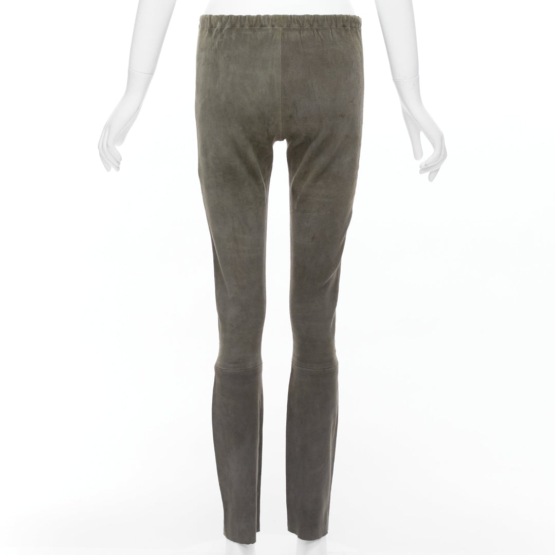 HAIDER ACKERMANN green grey suede leather flared legging pants FR36 S