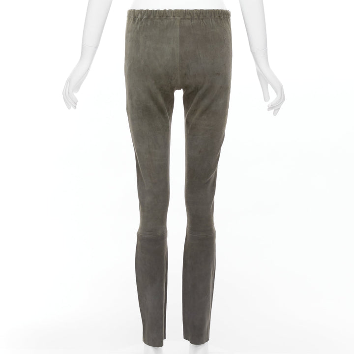 HAIDER ACKERMANN green grey suede leather flared legging pants FR36 S