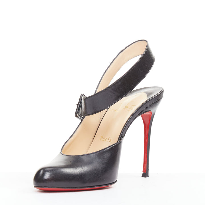 CHRISTIAN LOUBOUTIN Miyousra 100 black goat skin buckle D'Orsay pumps EU37.5