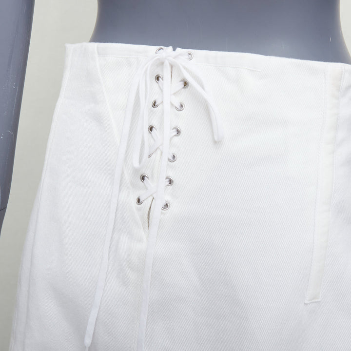 PRADA 2021 white cotton denim tapered dart lace up back skirt IT44 L