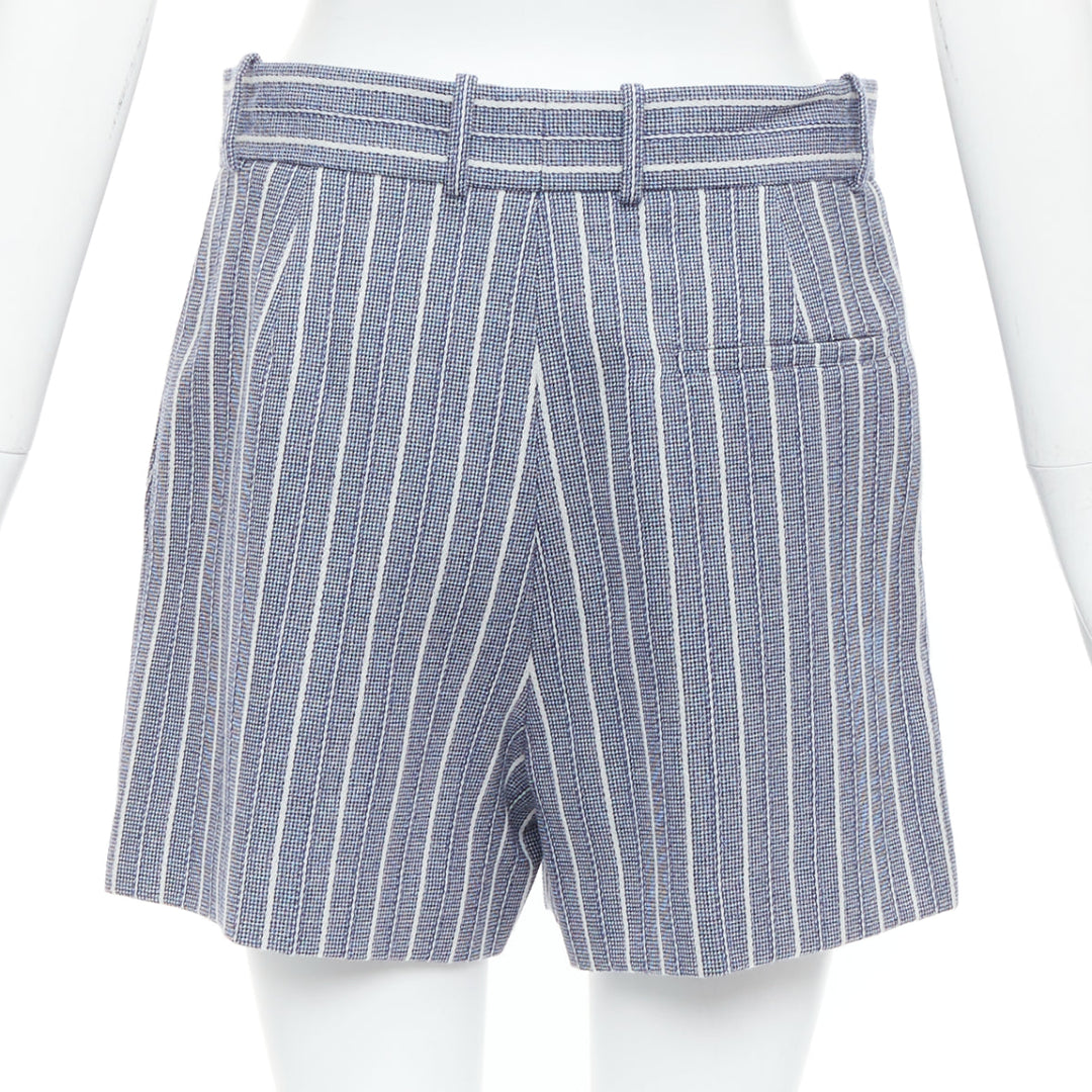 CHRISTIAN DIOR blue grey striped virgin wool mini shorts FR36 S