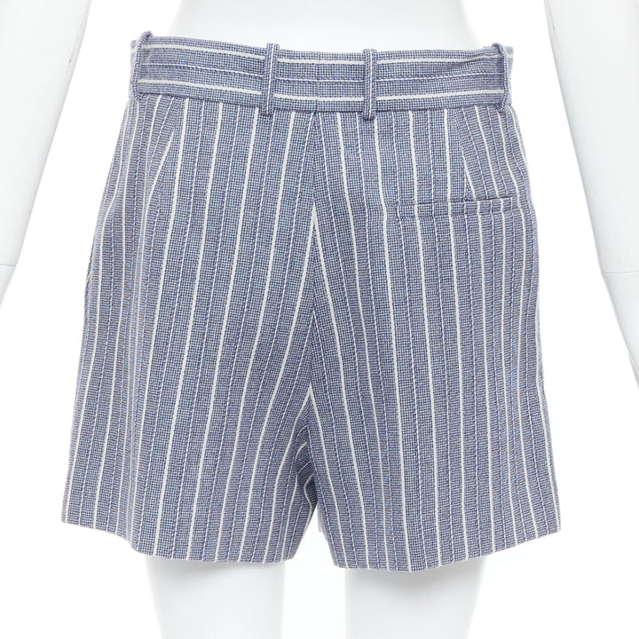 CHRISTIAN DIOR blue grey striped virgin wool mini shorts FR36 S