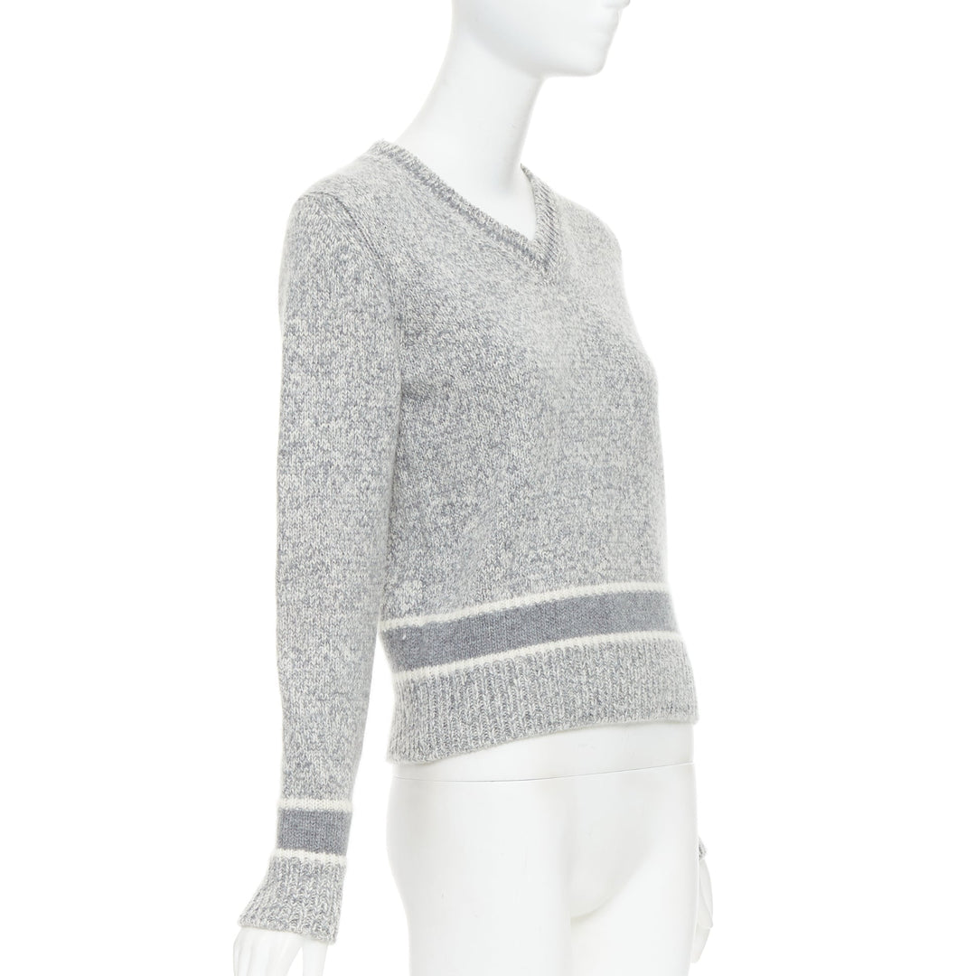 CHRISTIAN DIOR 100% cashmere light grey wool striped logo sweater FR34 XS