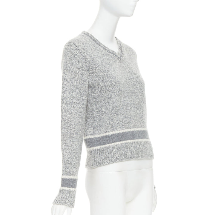 CHRISTIAN DIOR 100% cashmere light grey wool striped logo sweater FR34 XS