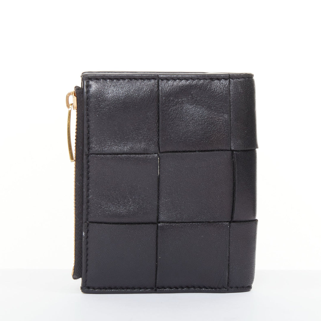 BOTTEGA VENETA Cassette Small black leather Intrecciato bifold coin zip wallet
