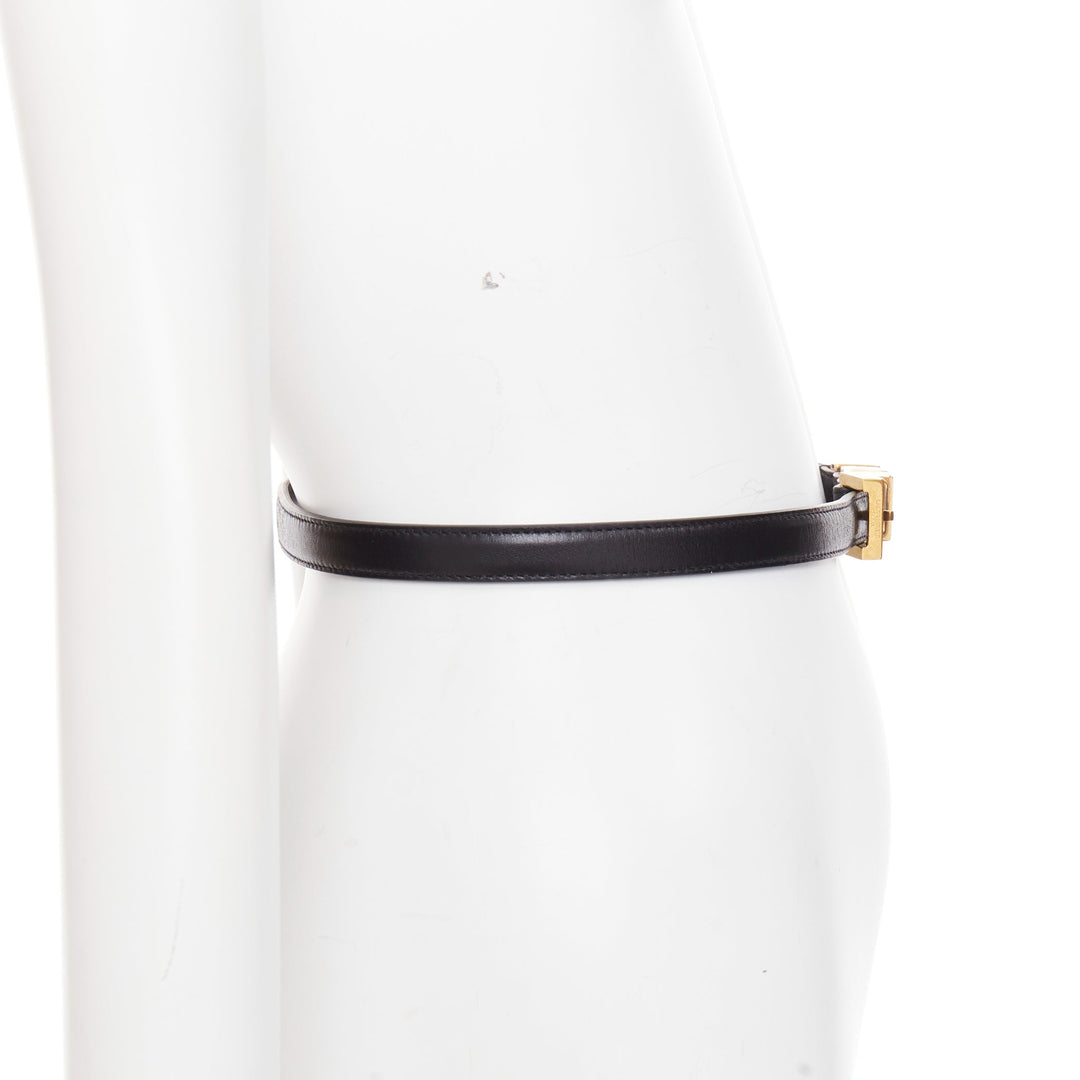 SAINT LAURENT Trois Passants black leather gold 3 loop buckle skinny belt