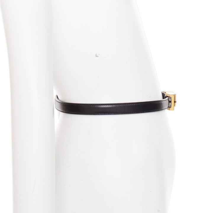 SAINT LAURENT Trois Passants black leather gold 3 loop buckle skinny belt