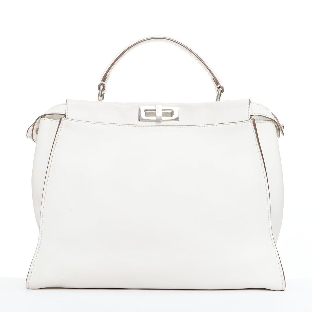 FENDI Peekaboo off white leather silver hardware Bug Monster fur eye lined bag