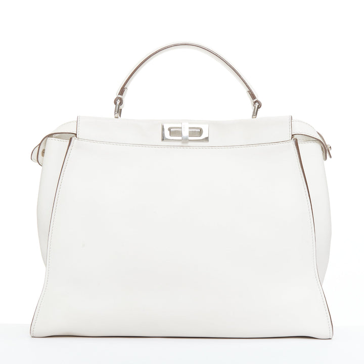 FENDI Peekaboo off white leather silver hardware Bug Monster fur eye lined bag