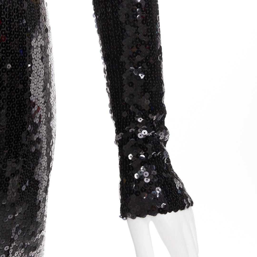 ALEXANDRE VAUTHIER SS2023 Runway black sequinned off shoulder stretch midi dress