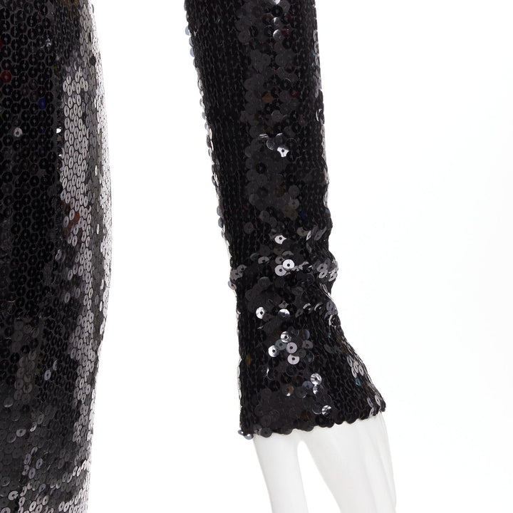 ALEXANDRE VAUTHIER SS2023 Runway black sequinned off shoulder stretch midi dress