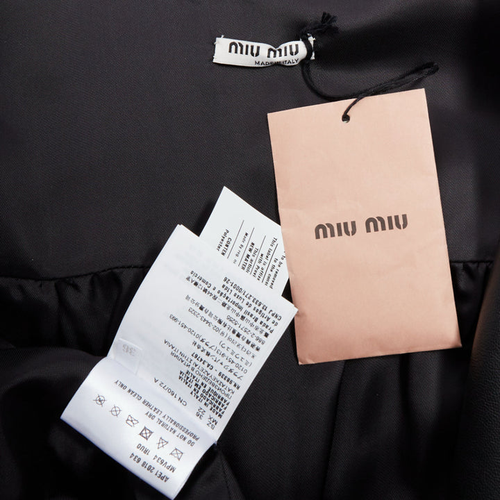 rare MIU MIU Runway 2018 black washed leather oversized boxy jacket IT36 XXS